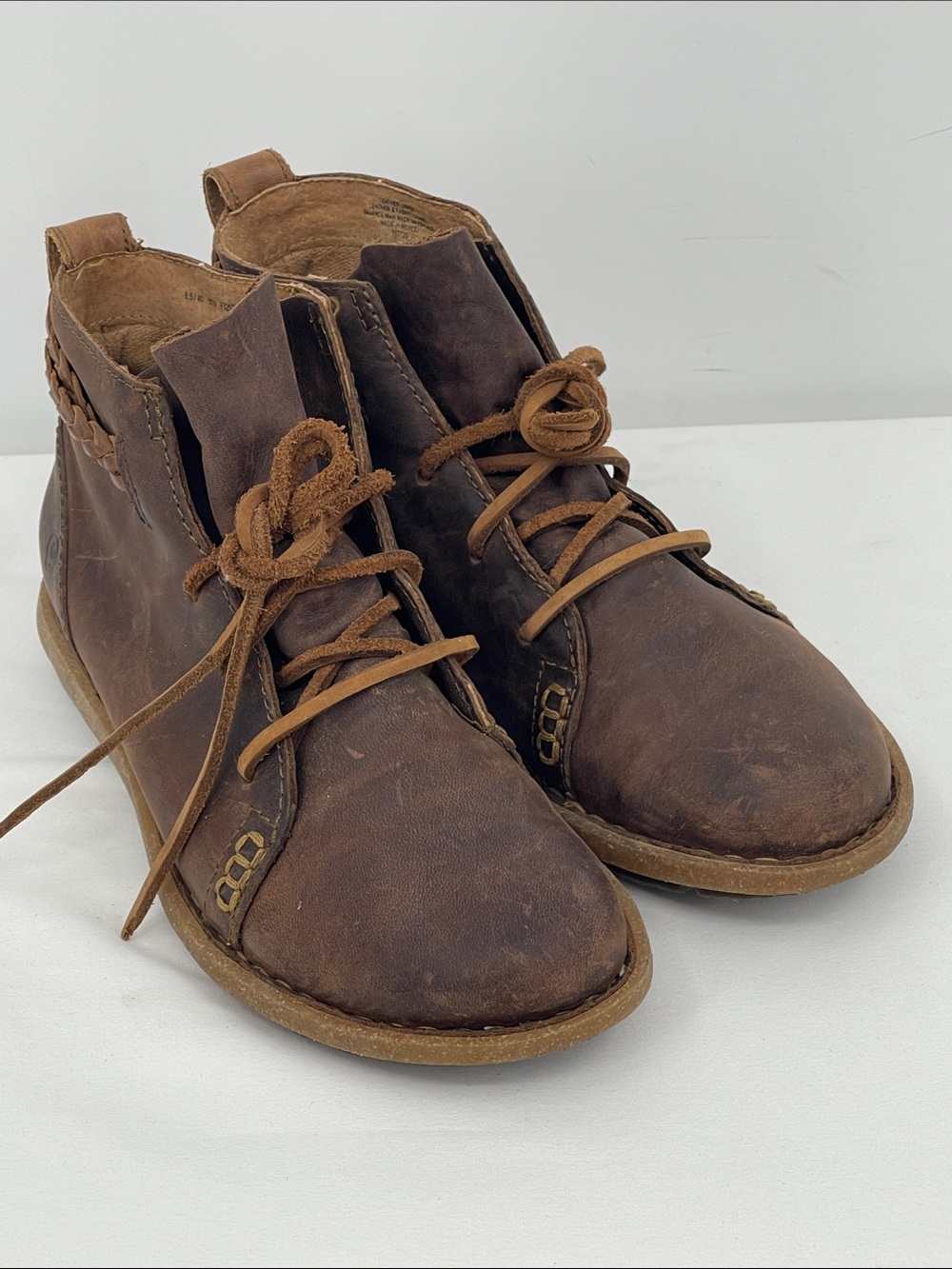 Born Brown Leather Lace-Up Ankle Booties WOMENS SIZE 8.5